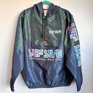 Vintage Surf Style 80’s 90’s Iridescent Blue Green Neon Windbreaker Jacket